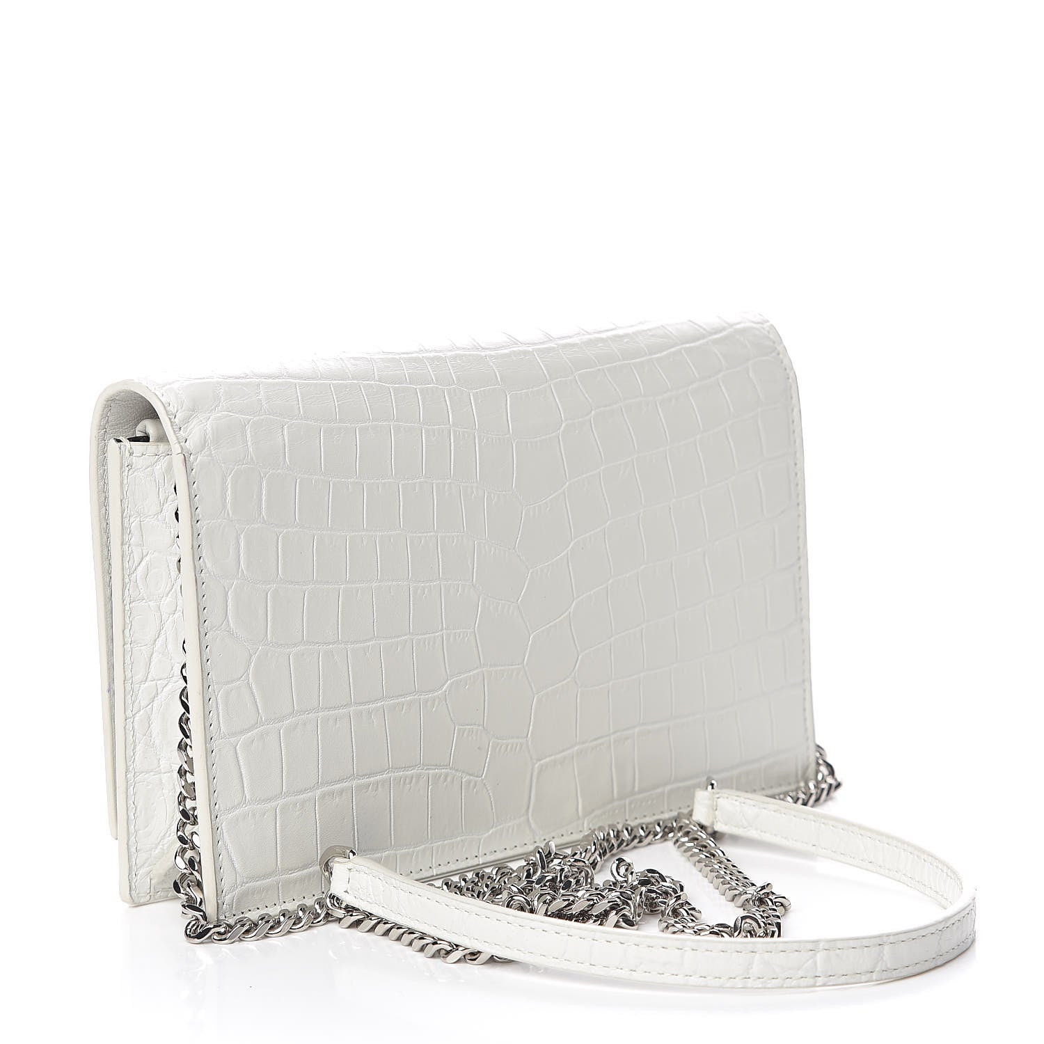 Saint Laurent Calfskin Crocodile Embossed Kate Monogram Tassel Chain Wallet Cremasoft 3 of 13