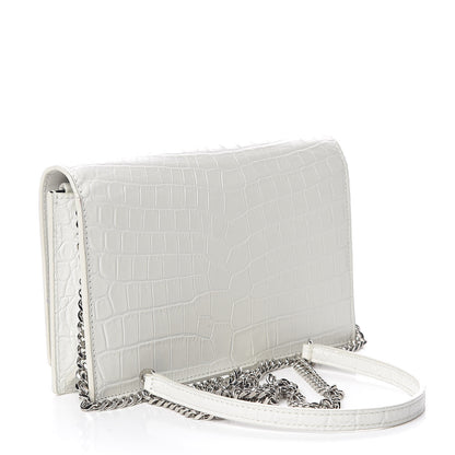 Saint Laurent Calfskin Crocodile Embossed Kate Monogram Tassel Chain Wallet Cremasoft 3 of 13
