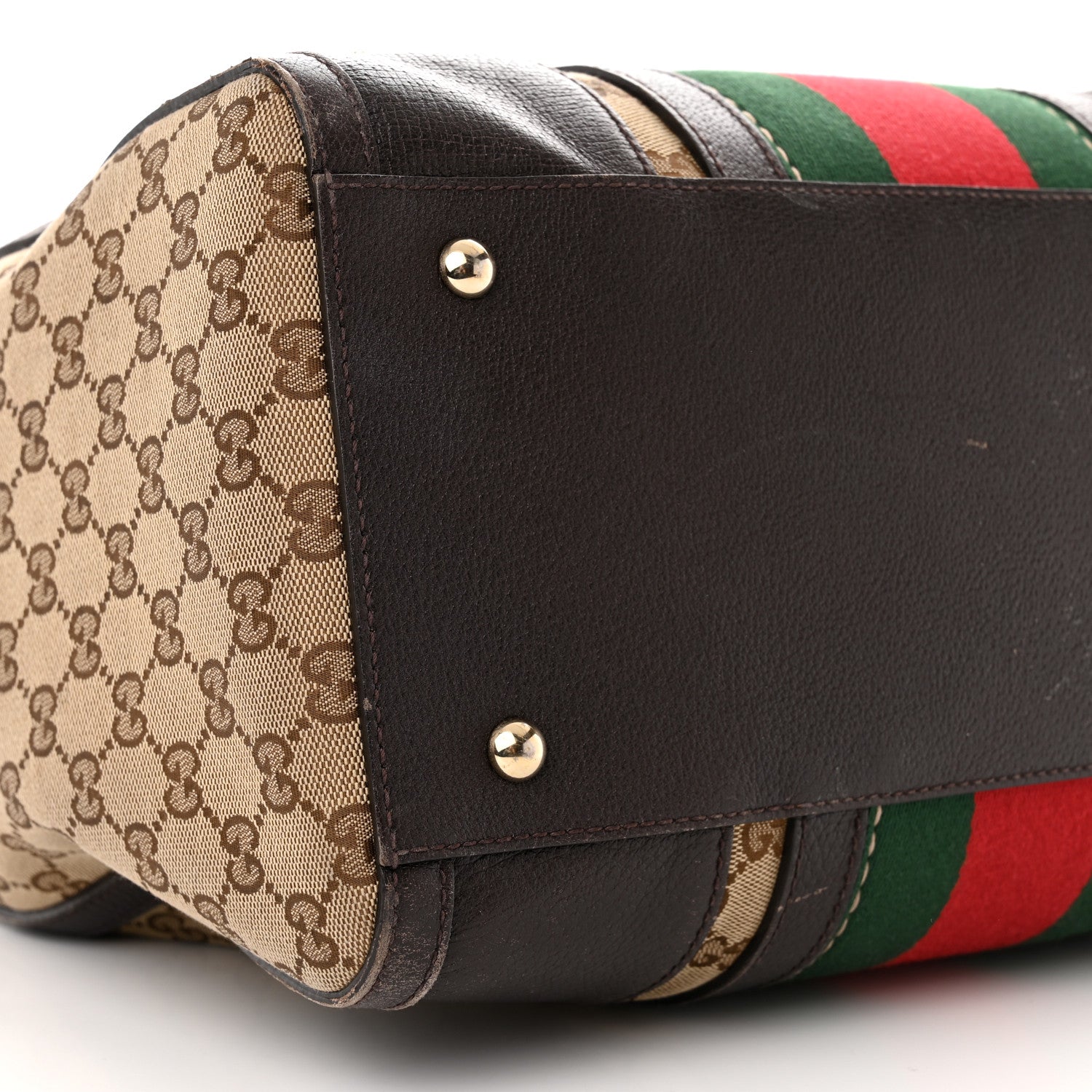 Gucci Monogram Vintage Web Medium Webby Bee Boston Dark Brown 9 of 18