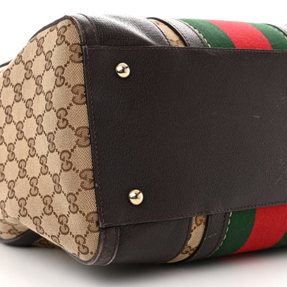 Gucci Monogram Vintage Web Medium Webby Bee Boston Dark Brown 9 of 18