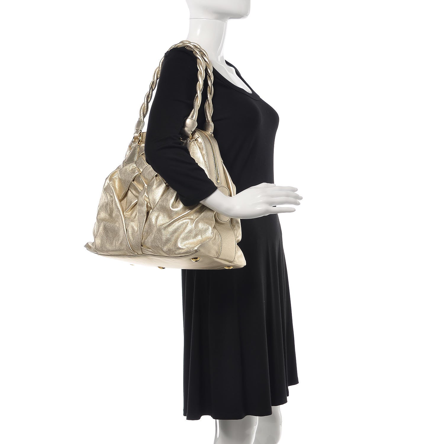 Valentino Garavani Metallic Grained Calfskin Woven Couture Bag Gold 2 of 6