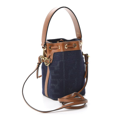 Fendi Denim Vitello King F is Fendi FF Embroidered Mini Mon Tresor Bucket Bag Blue Cuoio 3 of 10