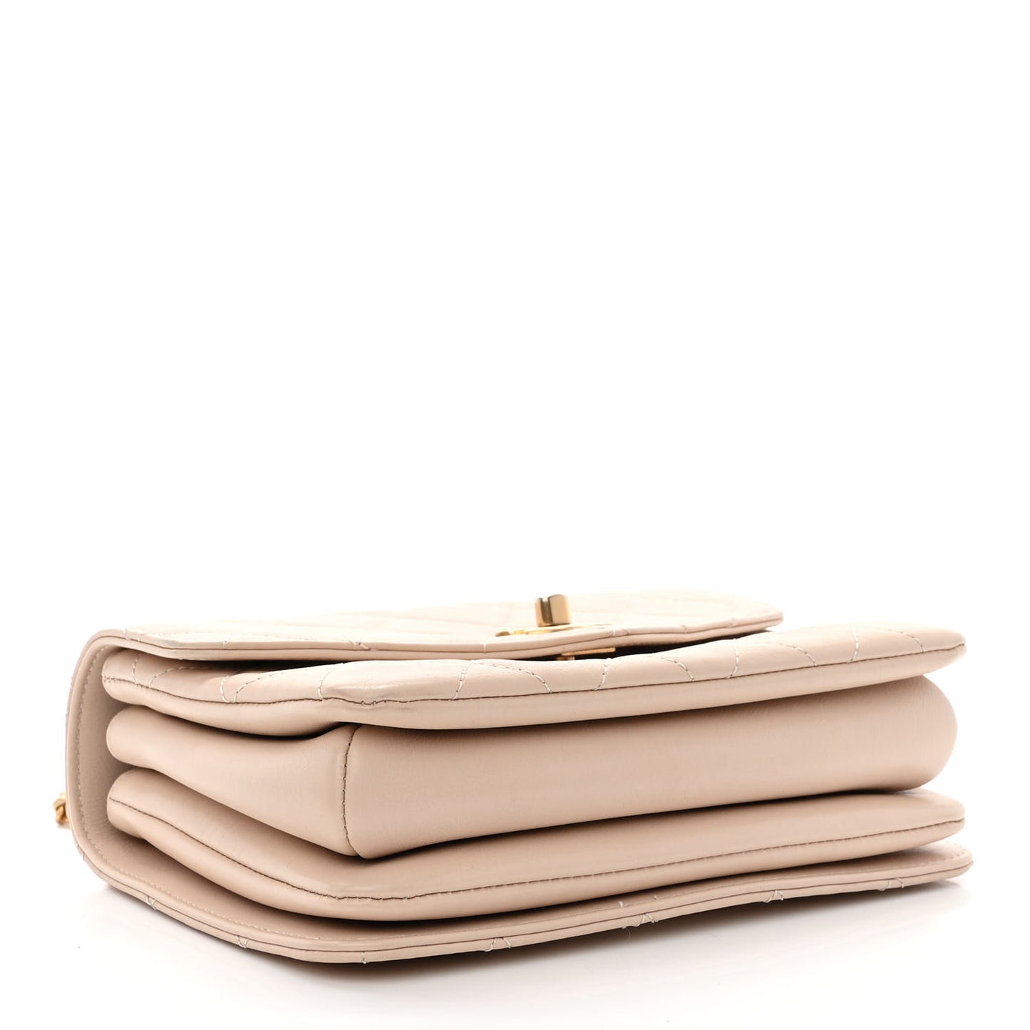 Calfskin Quilted Metal Small Top Handle Envelope Flap Beige