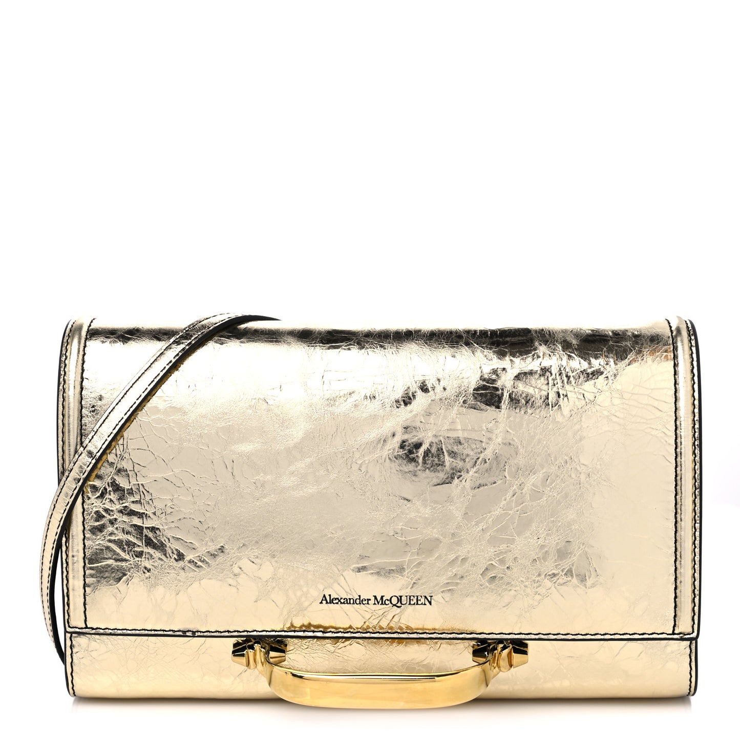 Metallic Crash Calfskin The Story Crossbody Bag Gold
