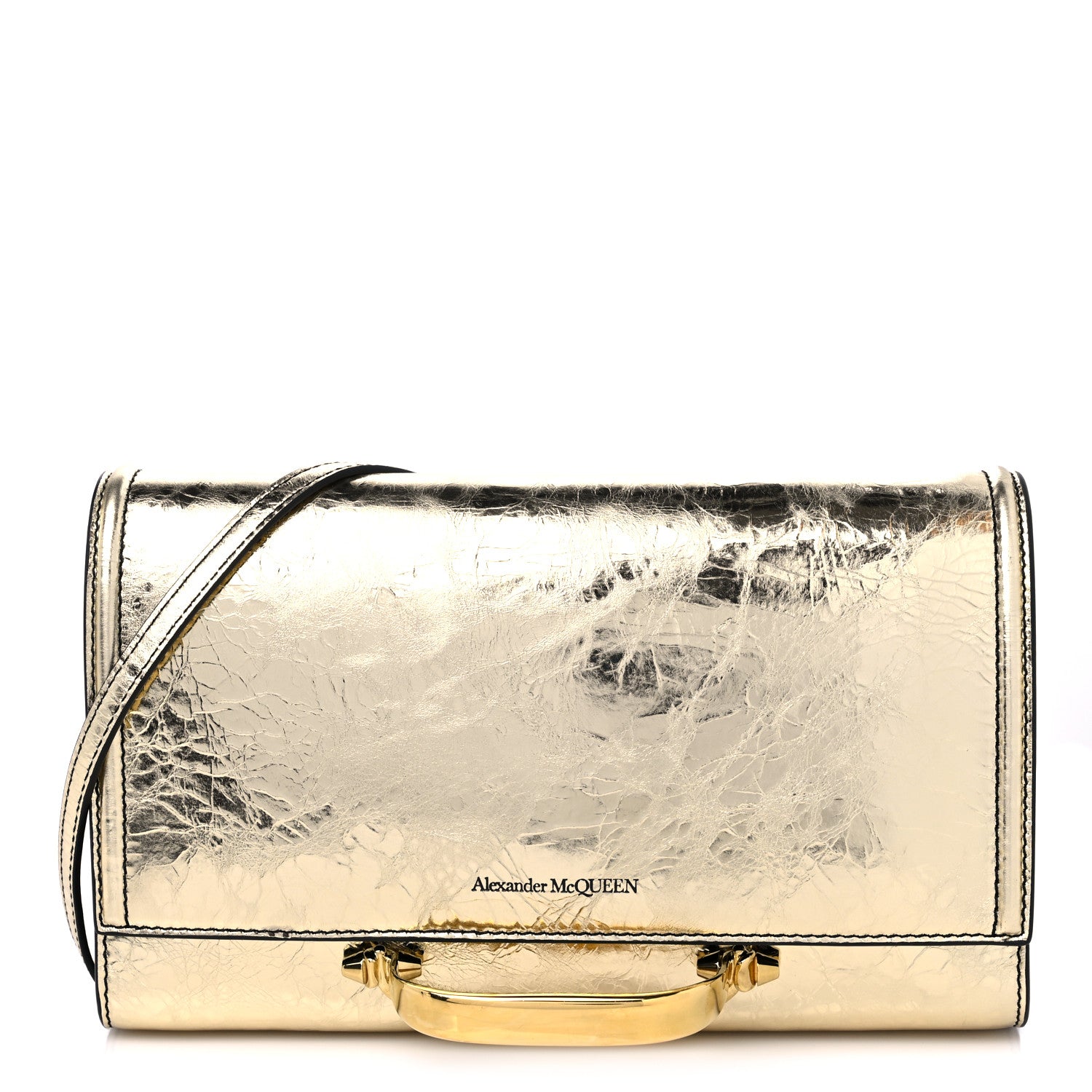 Alexander McQueen Metallic Crash Calfskin The Story Crossbody Bag Gold 1 of 10