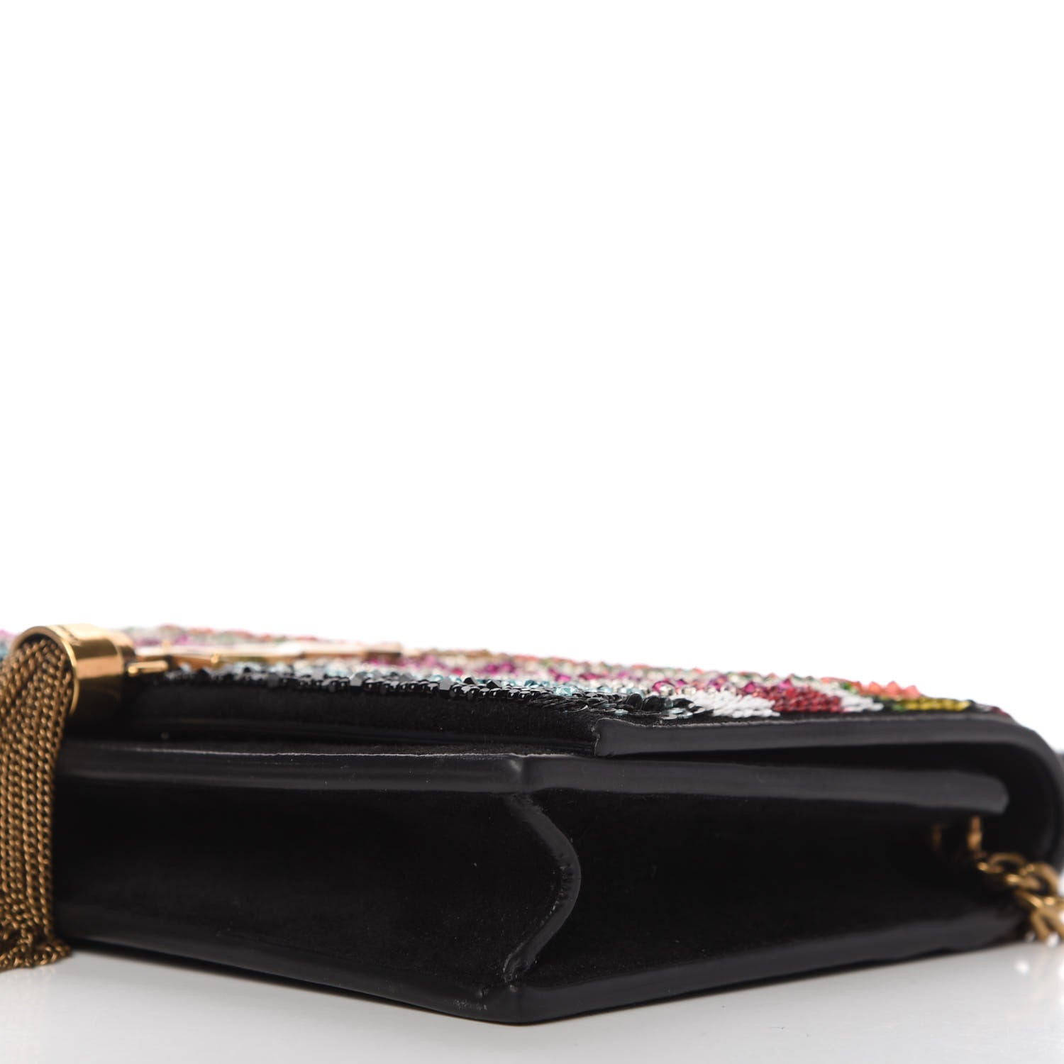 Saint Laurent Suede Sequin Bead Embellished Classic Monogram Kate Tassel Chain Wallet Black Multicolor 7 of 9