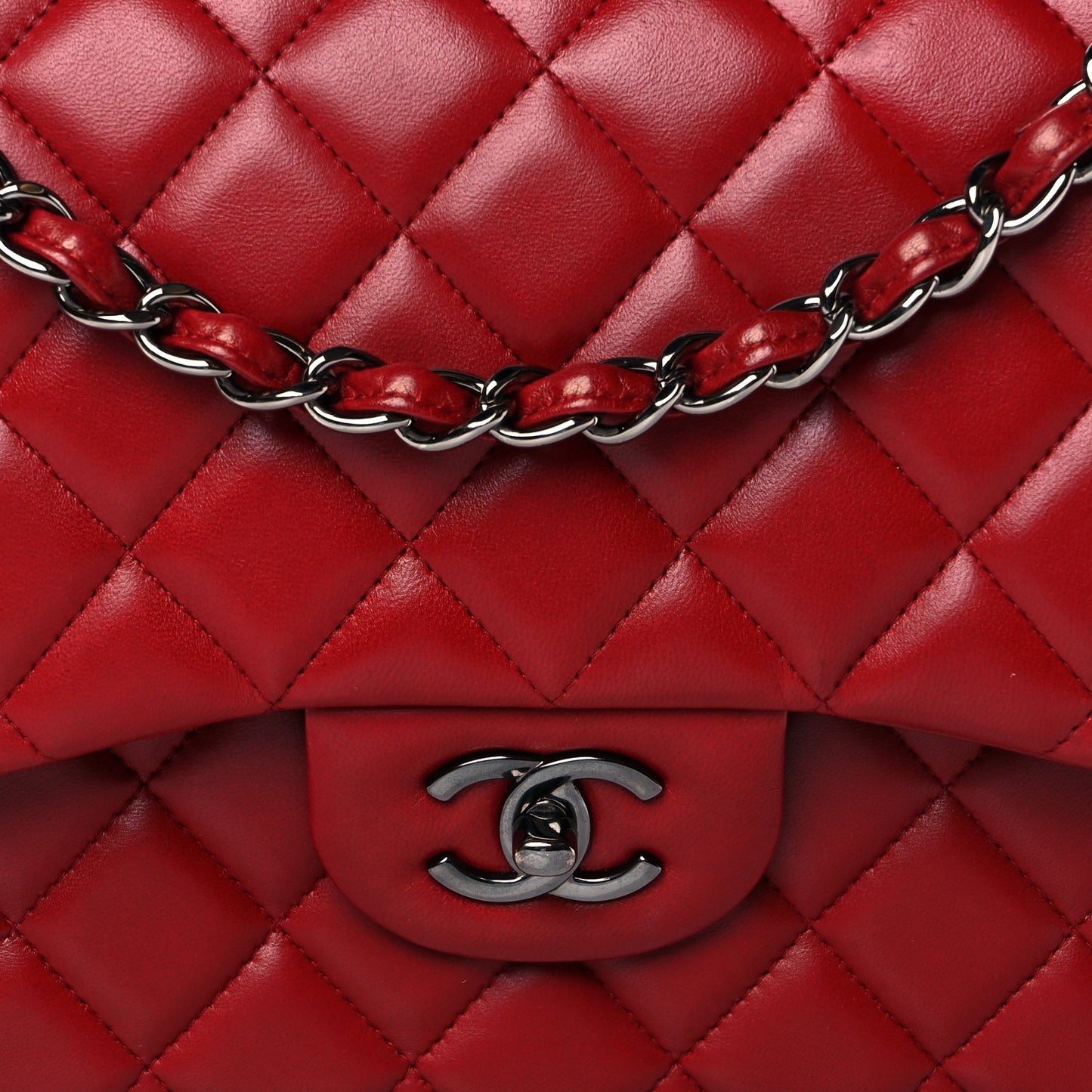 Lambskin Quilted Jumbo Double Flap Red