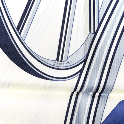 Hermes Silk Les Roues De Phaeton Scarf 90 Ivoire Bleu Gris Bleute 5 of 5