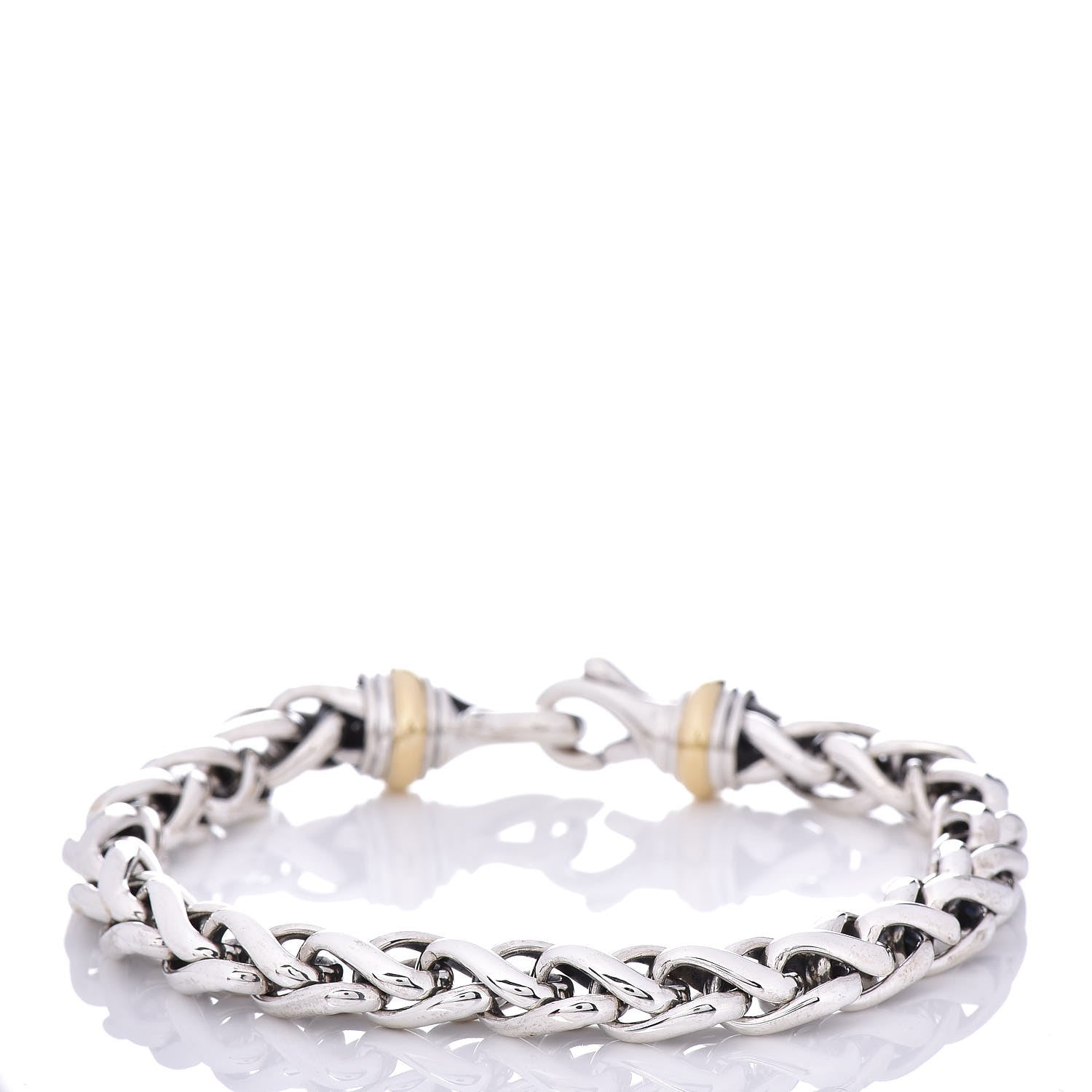 David Yurman Sterling Silver 18K Yellow Gold 8mm Wheat Chain Bracelet 3 of 4