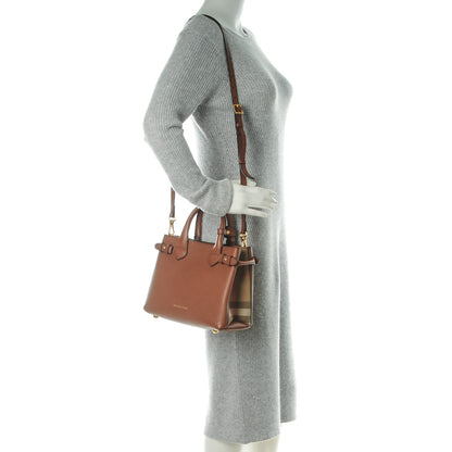 Burberry Grainy Calfskin House Check Small Banner Tote Tan 2 of 7