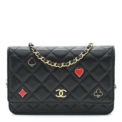 Chanel Lambskin Quilted Enamel Coco Casino Wallet On Chain WOC Black 1 of 11