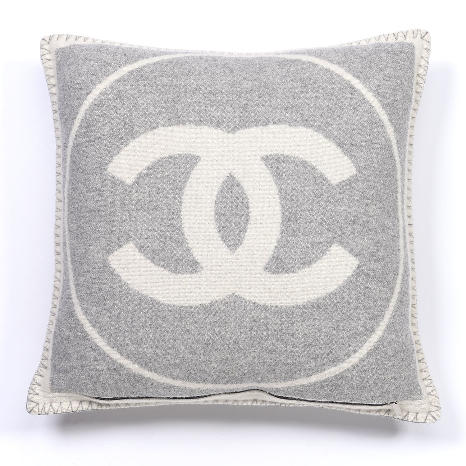 Chanel Merino Wool Cashmere CC Pillow Grey Off White 2 of 3
