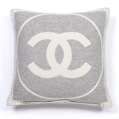 Chanel Merino Wool Cashmere CC Pillow Grey Off White 2 of 3