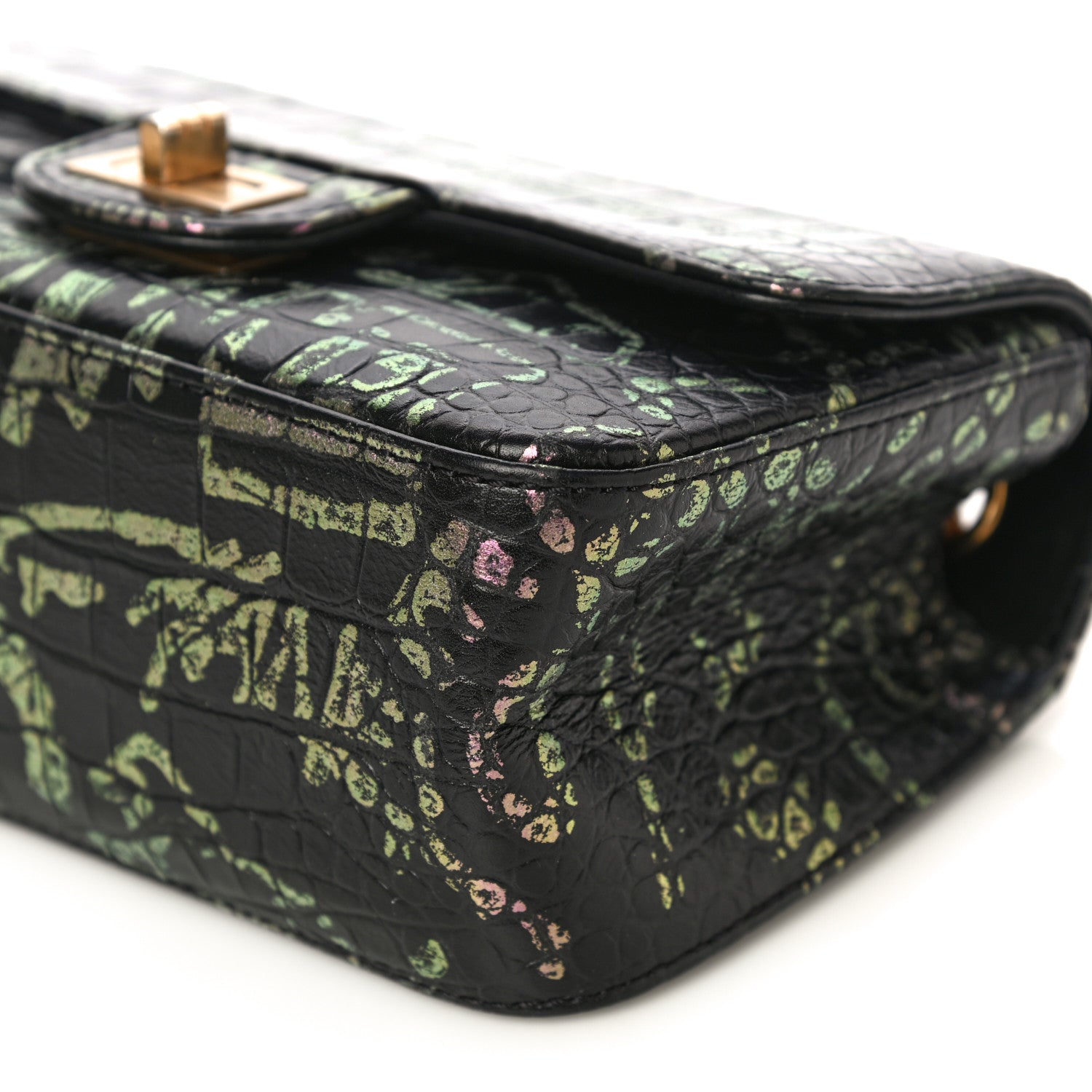 Chanel Calfskin Crocodile Embossed Graffiti 2.55 Mini Cocodile Reissue Flap Black Pink 11 of 20