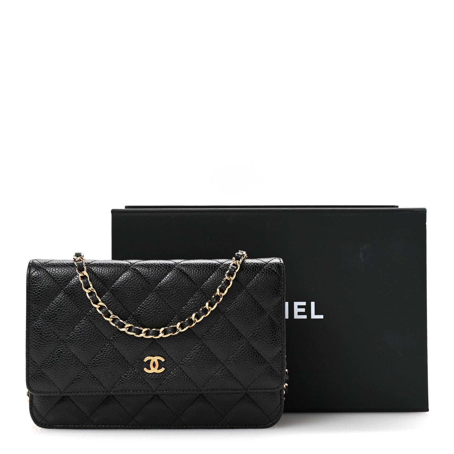 Caviar Quilted Wallet on Chain WOC Black