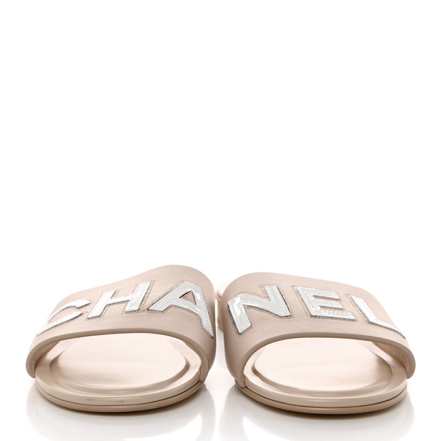 Chanel Calfskin Patent Calfskin Logo Mules 40.5 Beige 2 of 9
