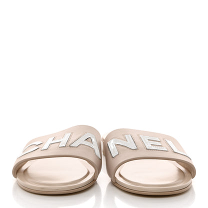 Chanel Calfskin Patent Calfskin Logo Mules 40.5 Beige 2 of 9