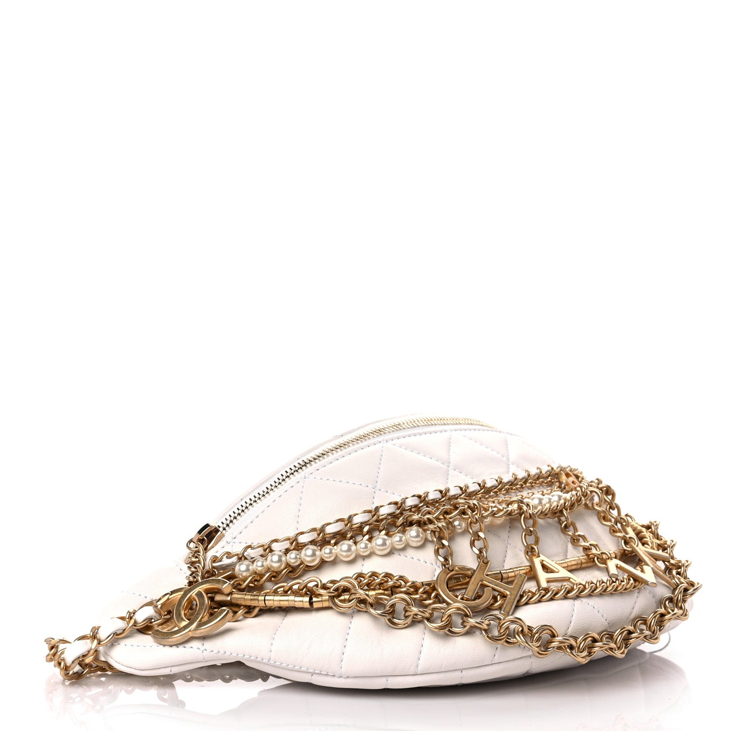 Lambskin Quilted All About Chains Waist Belt Bag White