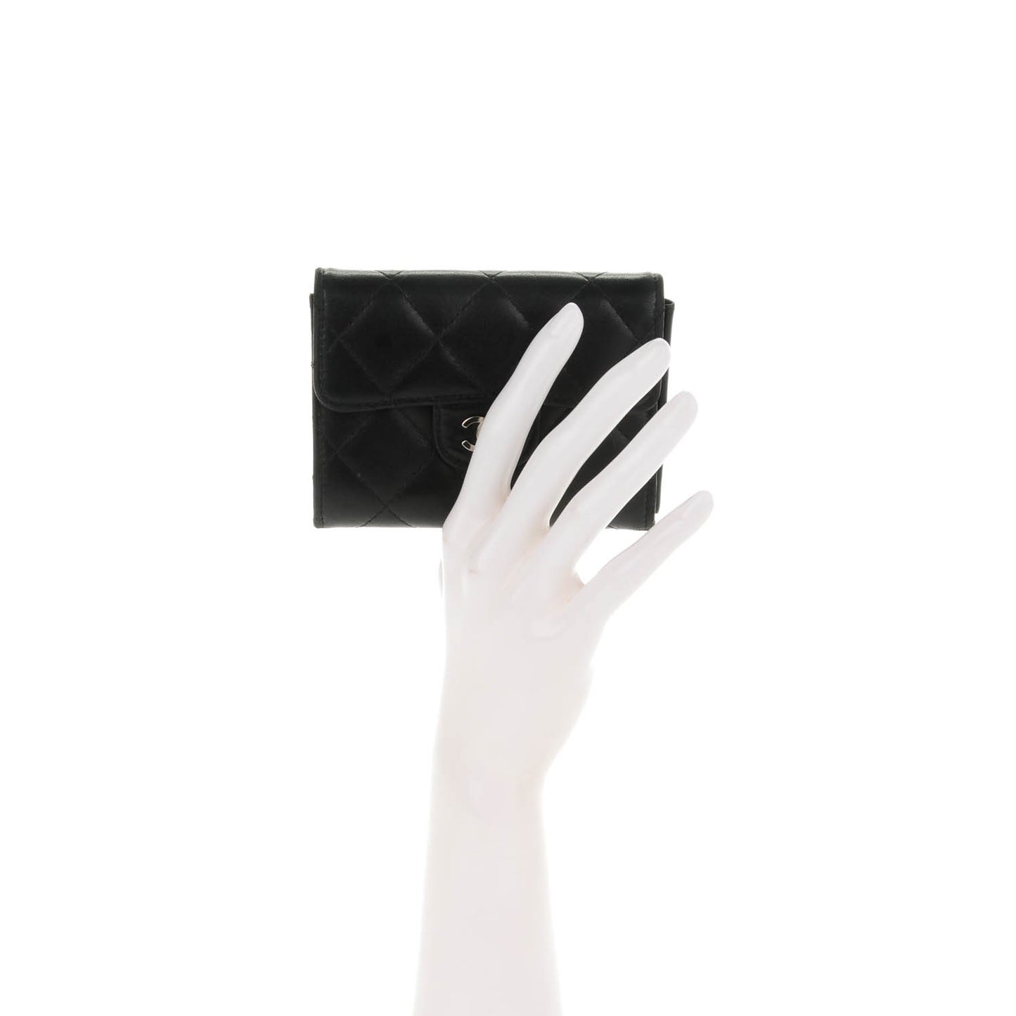 Lambskin Quilted Flap Card Holder Wallet Black