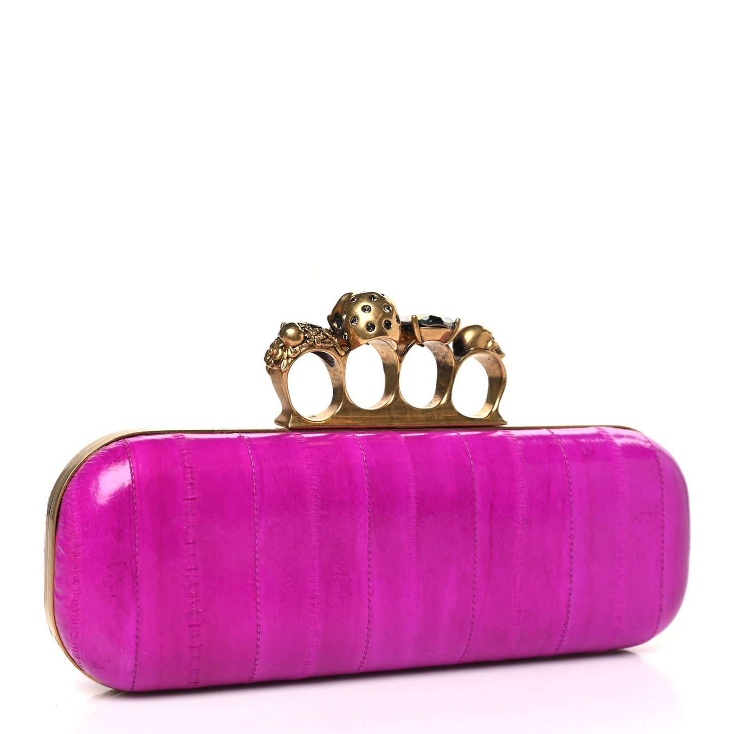 Eel Skull East West Knuckle Box Clutch Violet Magenta