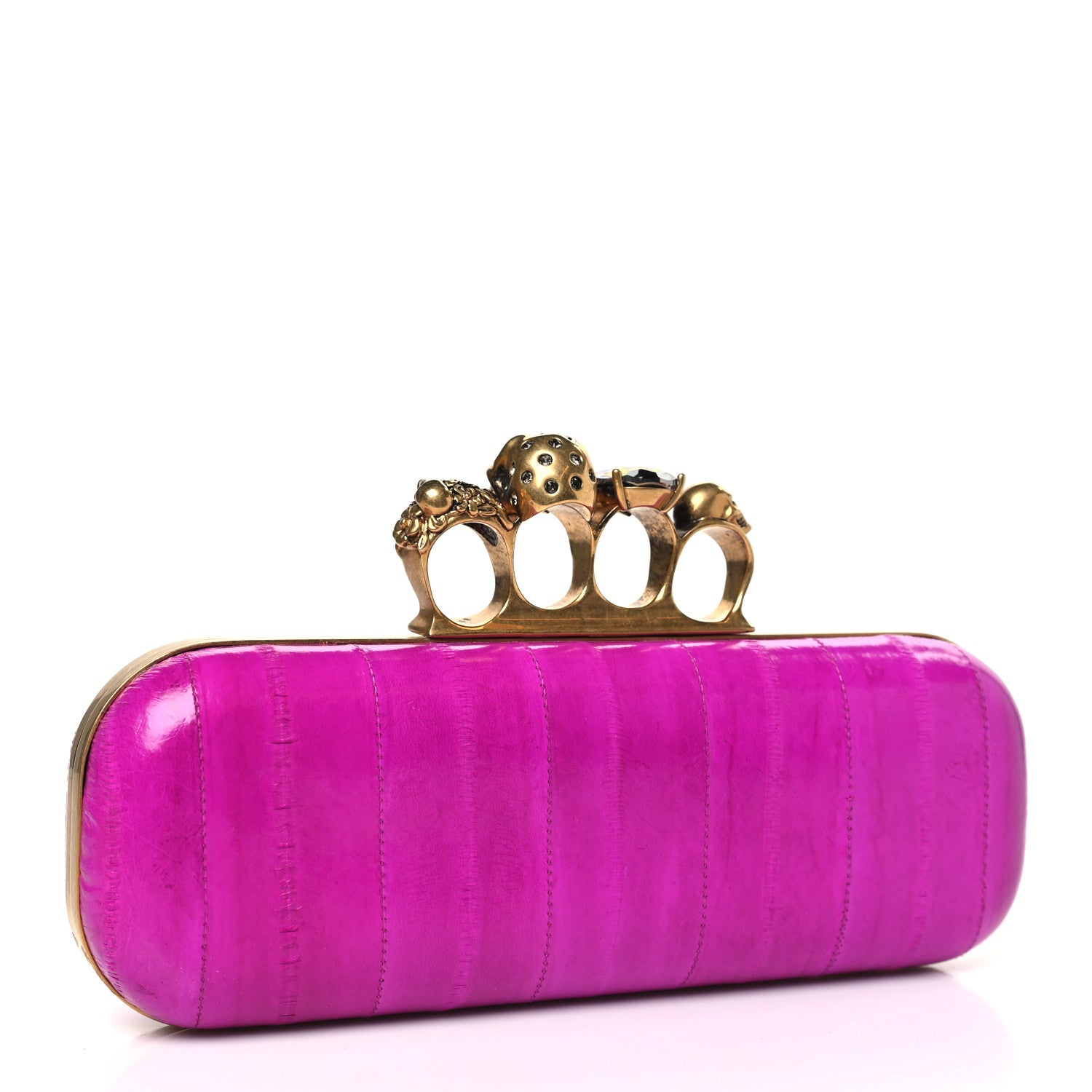 Alexander McQueen Eel Skull East West Knuckle Box Clutch Violet Magenta 3 of 8
