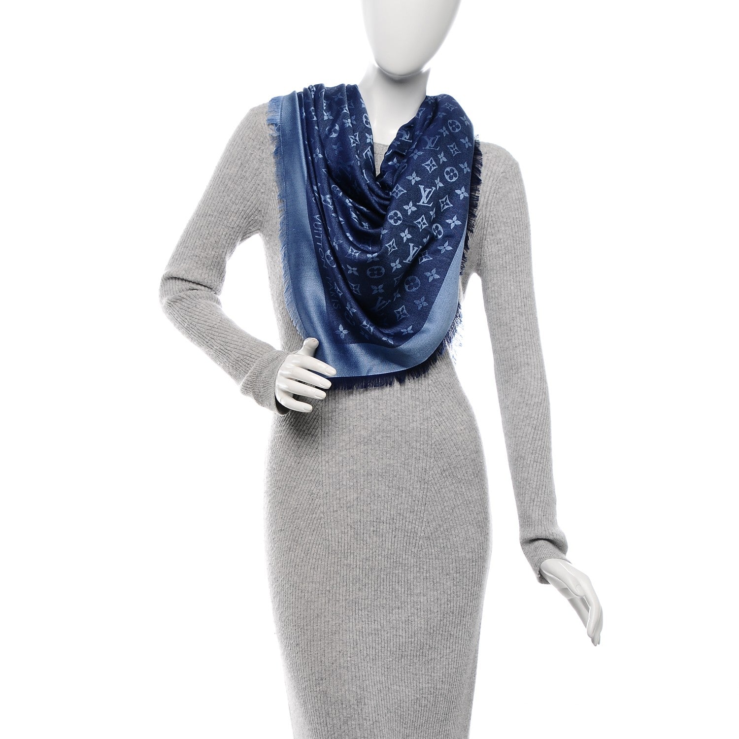 Louis Vuitton Silk Wool Monogram Denim Shawl Blue 2 of 6