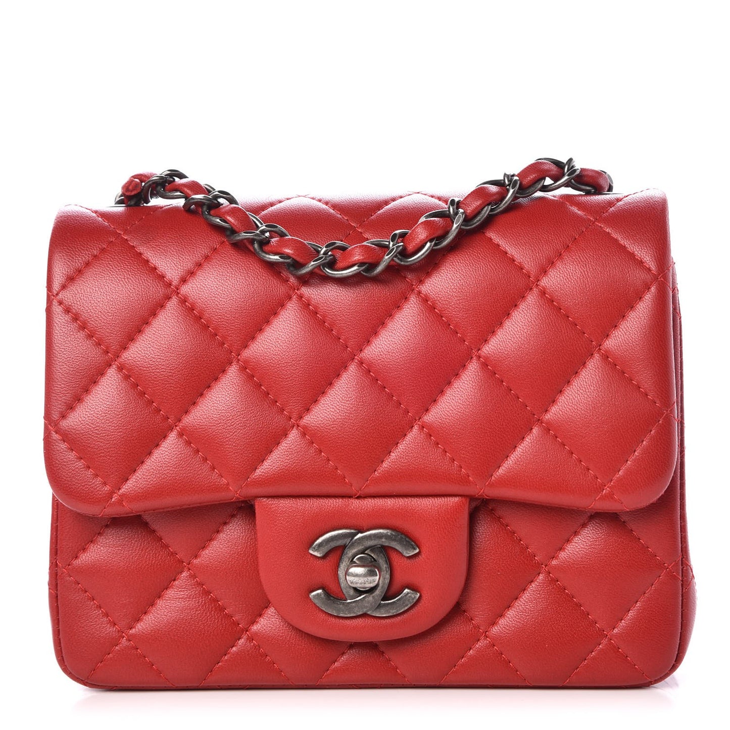 Lambskin Quilted Mini Square Flap Red