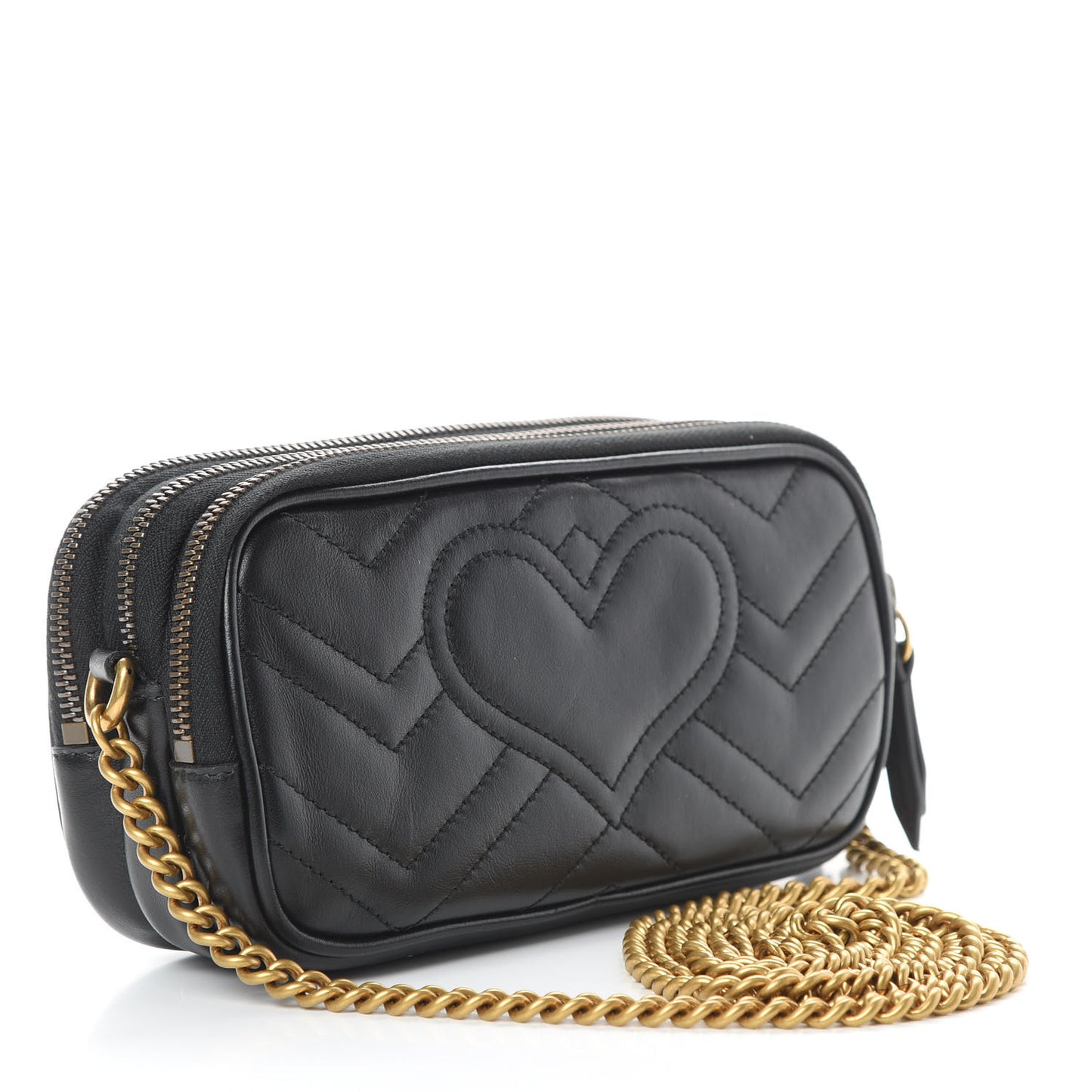 Calfskin Matelasse Mini GG Marmont Chain Crossbody Bag Black