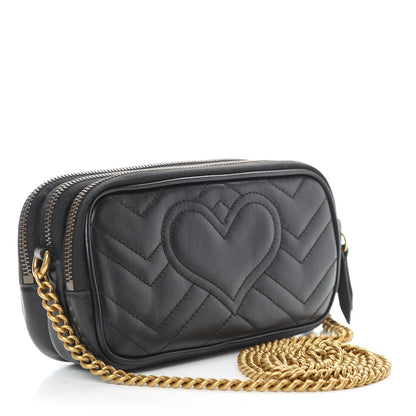 Gucci Calfskin Matelasse Mini GG Marmont Chain Crossbody Bag Black 3 of 13