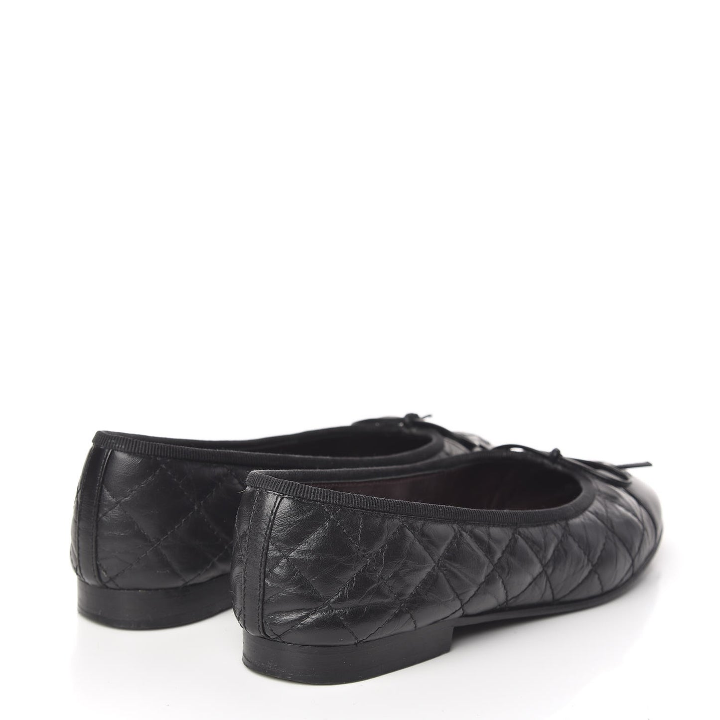 Aged Calfskin Quilted Cap Toe Ballerina Flats 36 Black