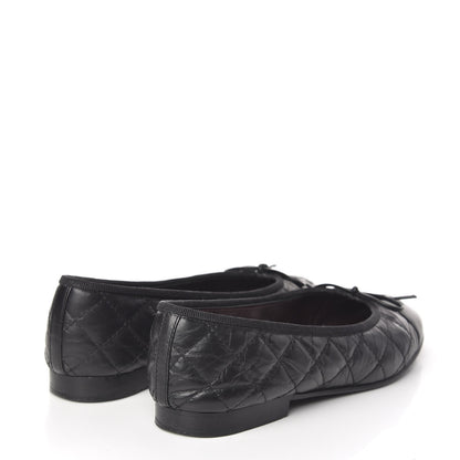 Chanel Aged Calfskin Quilted Cap Toe Ballerina Flats 36 Black 4 of 11