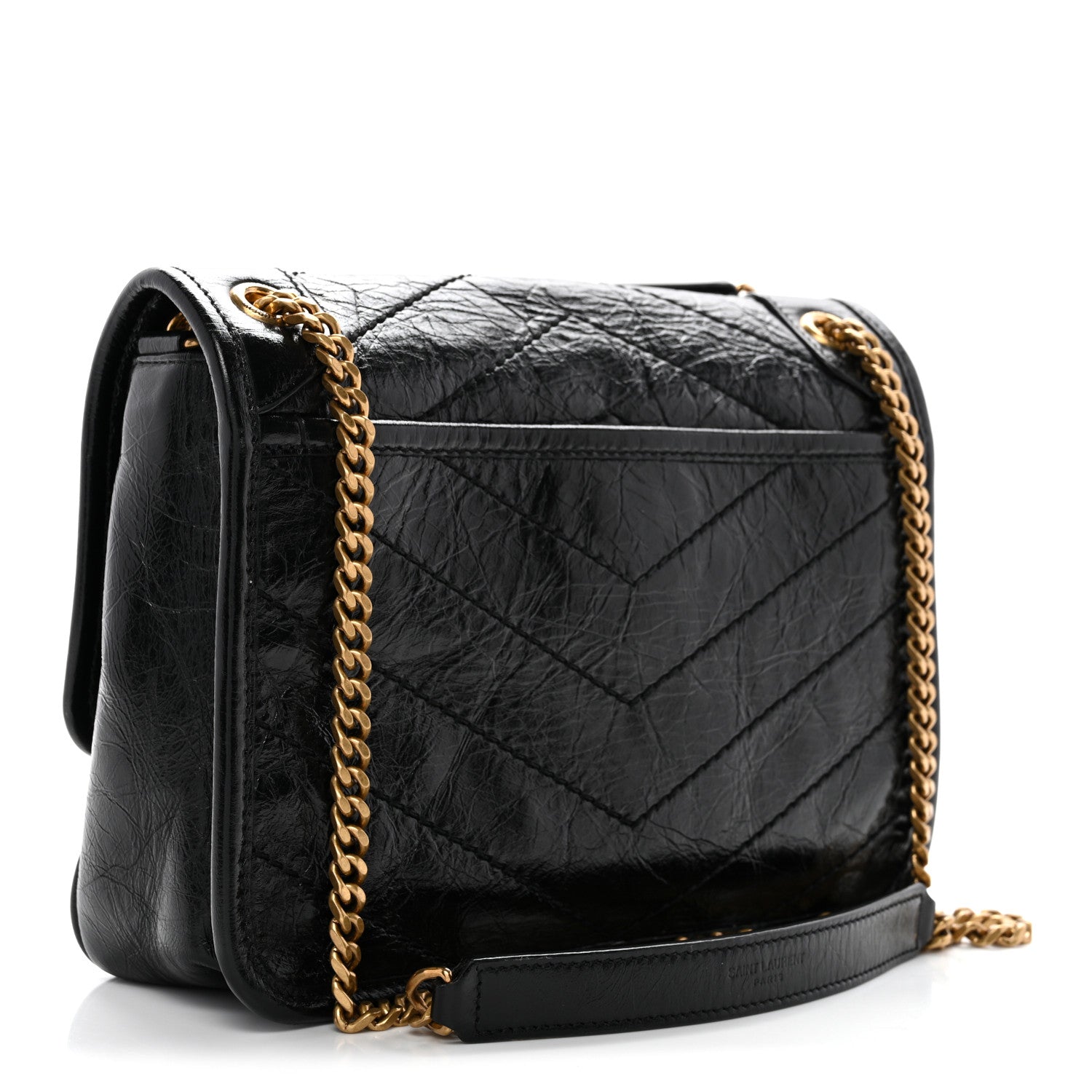 Saint Laurent Crinkled Lambskin Matelasse Monogram Baby Niki Chain Satchel Black 3 of 12