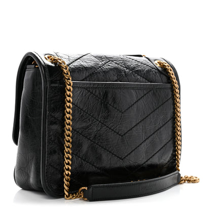Saint Laurent Crinkled Lambskin Matelasse Monogram Baby Niki Chain Satchel Black 3 of 12