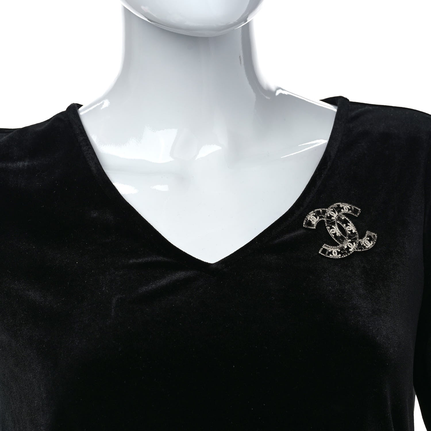 Chanel Crystal Coco CC Logo Brooch Silver 2 of 5