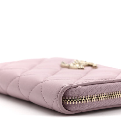 Chanel Lambskin Quilted Pearl Crystal CC Zip Around Coin Purse Wallet Pink 9 of 9