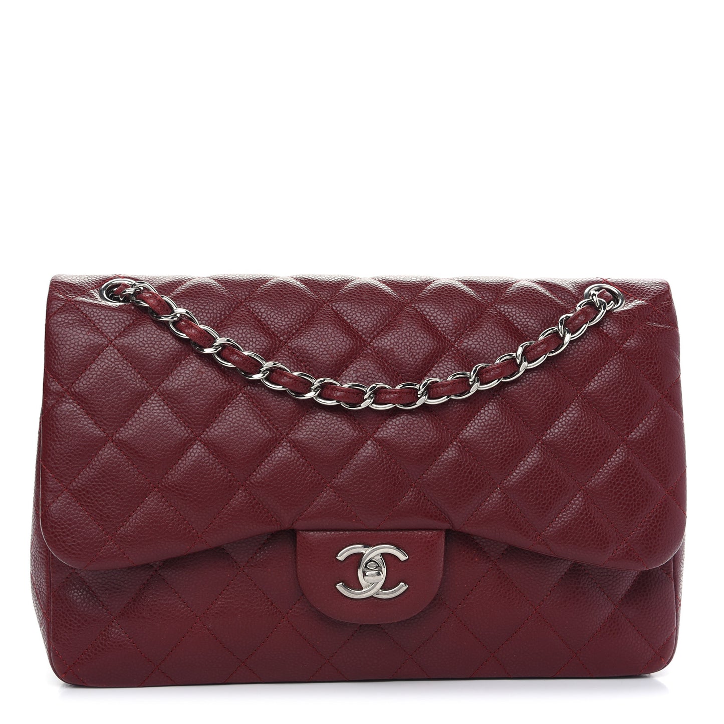 Caviar Quilted Jumbo Double Flap Dark Red