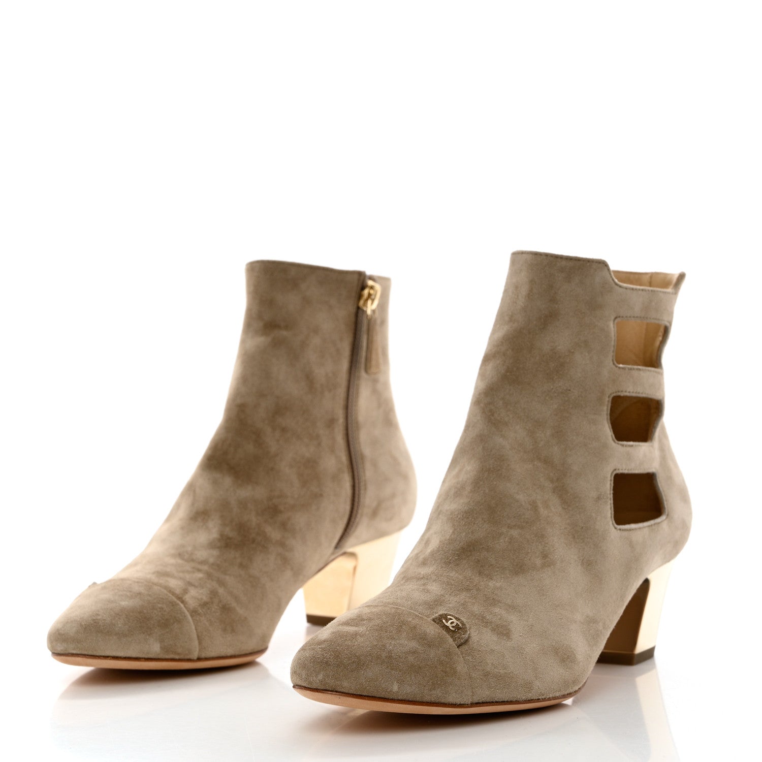 Chanel Suede Calfskin CC Cutout Short Boots 38.5 Beige 3 of 9