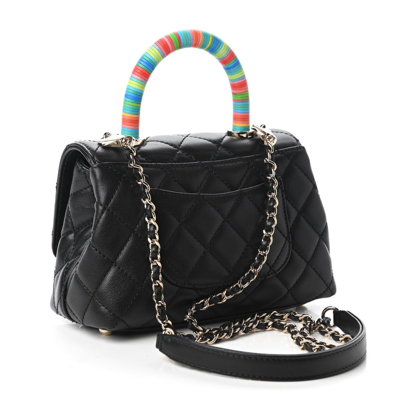 Goatskin Quilted Rainbow Extra Mini Coco Handle Flap Black