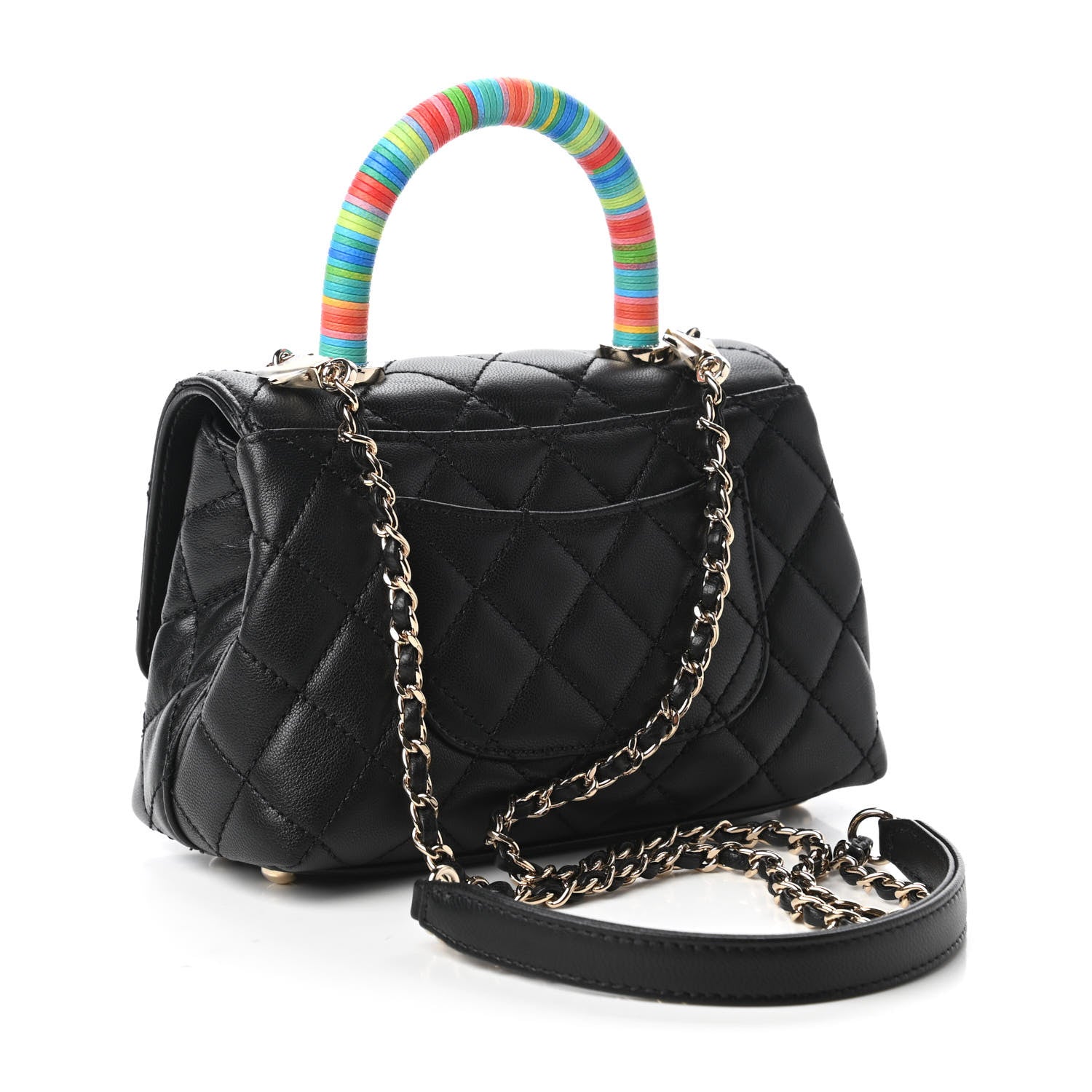 Chanel Goatskin Quilted Rainbow Extra Mini Coco Handle Flap Black 3 of 11