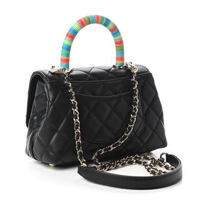 Chanel Goatskin Quilted Rainbow Extra Mini Coco Handle Flap Black 3 of 11