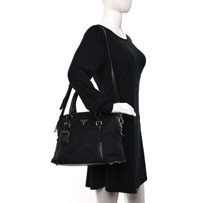 Prada Tessuto Nylon Calfskin Dome Satchel Black 3 of 8