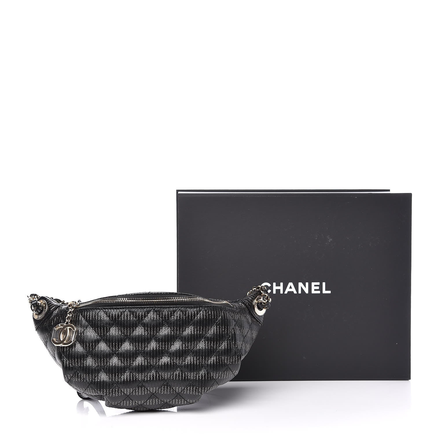Chanel Caviar Quilted Waist Bag Black Gold 10 of 10