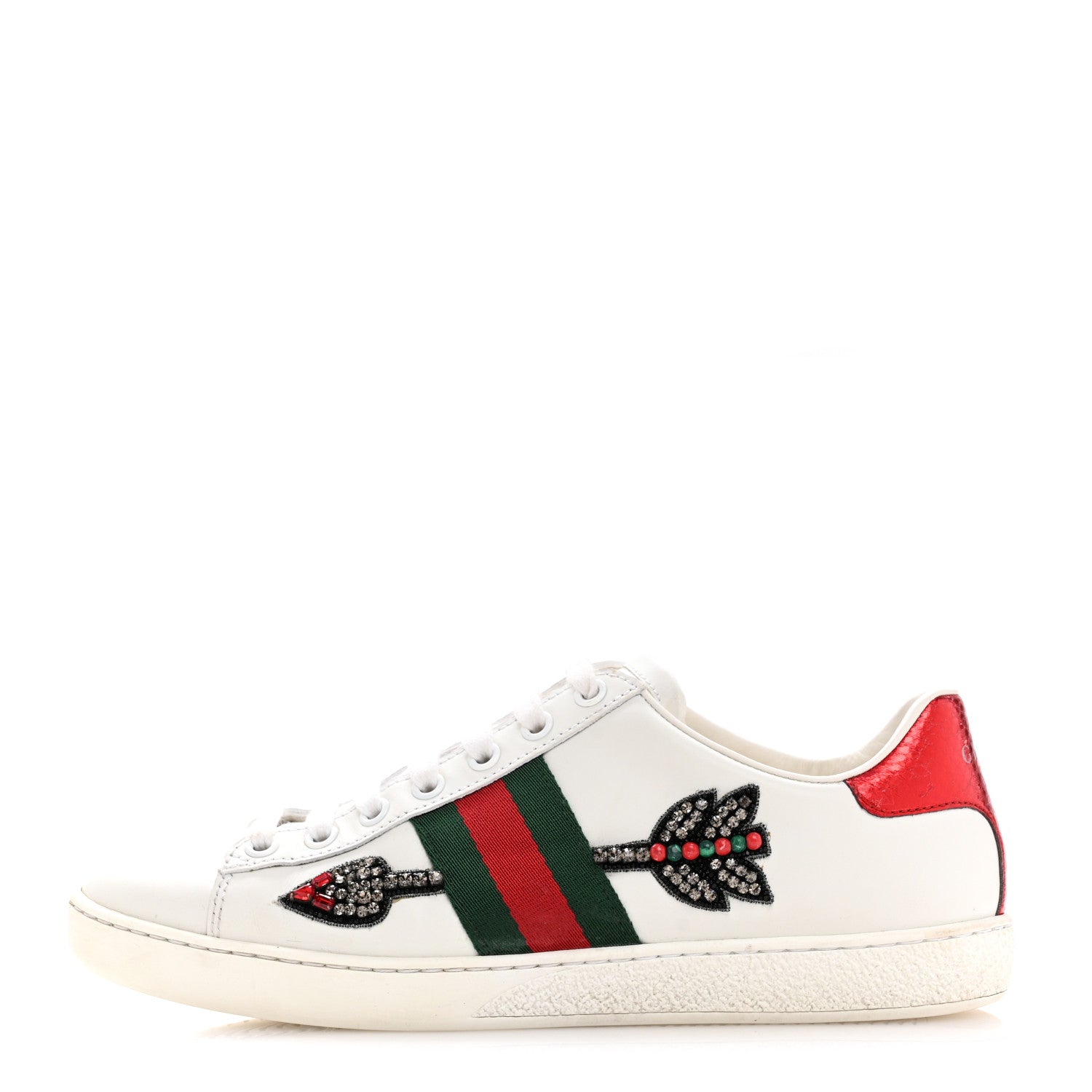 Gucci Calfskin Web Studded Womens Arrow Ace Sneakers 36.5 White 1 of 12