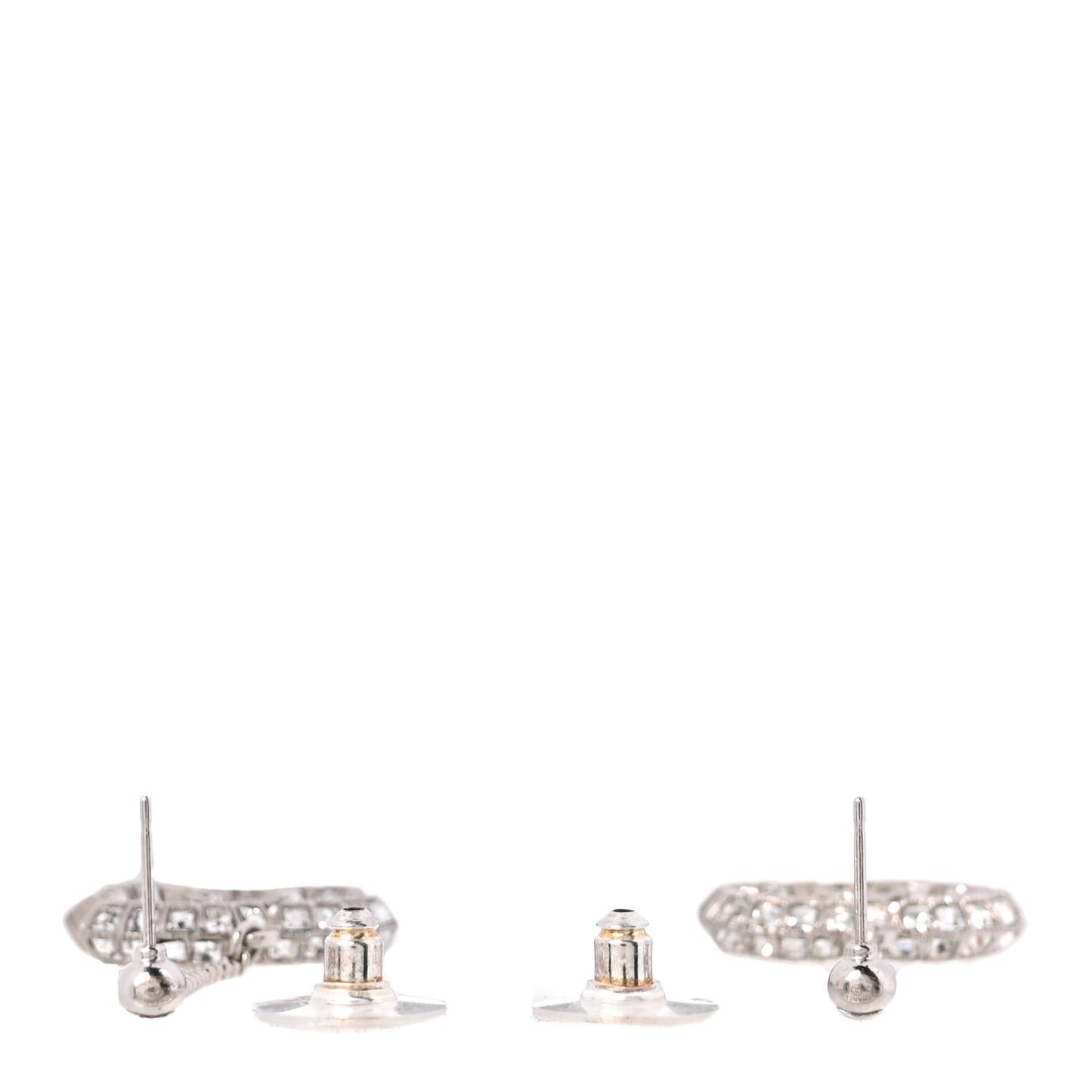 Baguette Crystal CC Drop Earrings Silver