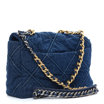 Chanel Denim Quilted Large Chanel 19 Flap Blue 3 of 10