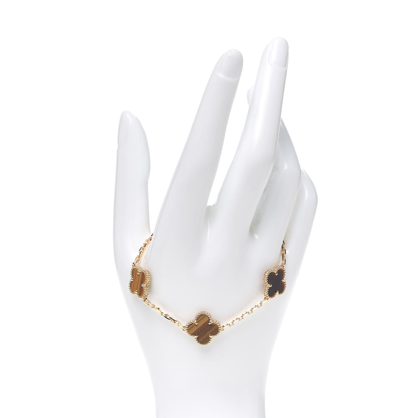 18K Yellow Gold Tiger Eye 5 Motifs Vintage Alhambra Bracelet
