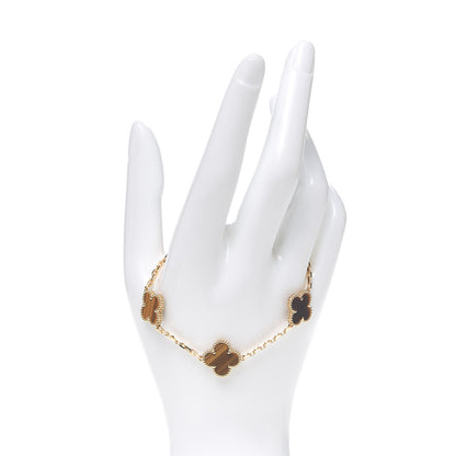 Van Cleef & Arpels 18K Yellow Gold Tiger Eye 5 Motifs Vintage Alhambra Bracelet 2 of 7