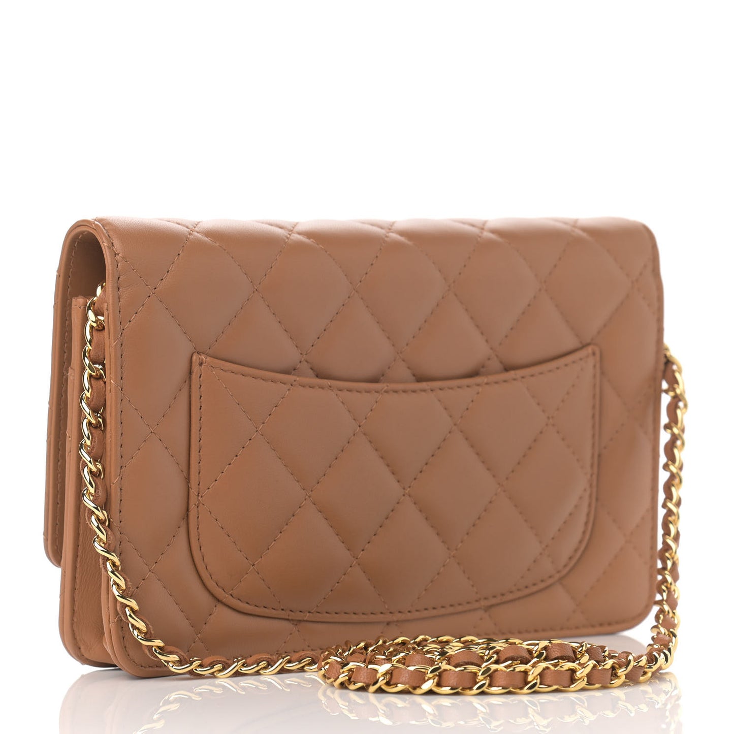 Lambskin Quilted Wallet on Chain WOC Dark Beige
