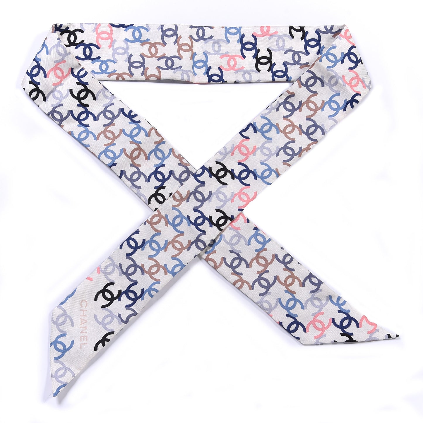 Silk Twill CC Slim Bandeau Scarf Ecru Multicolor