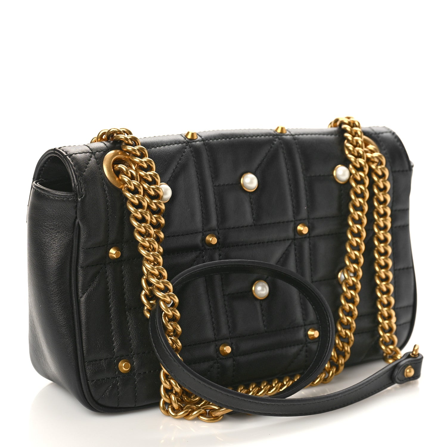 Gucci Calfskin Matelasse Studded Small Pearly GG Marmont Shoulder Bag Black 2 of 10